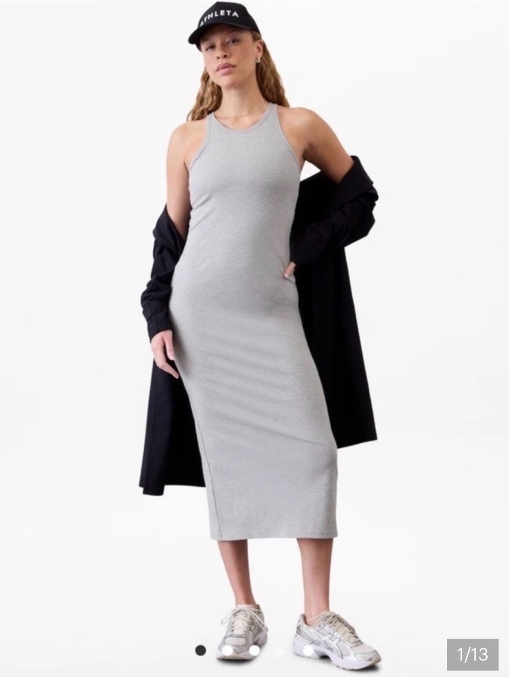 Athleta Signature Rib Maxi dress heather grey large with built in bra NWT